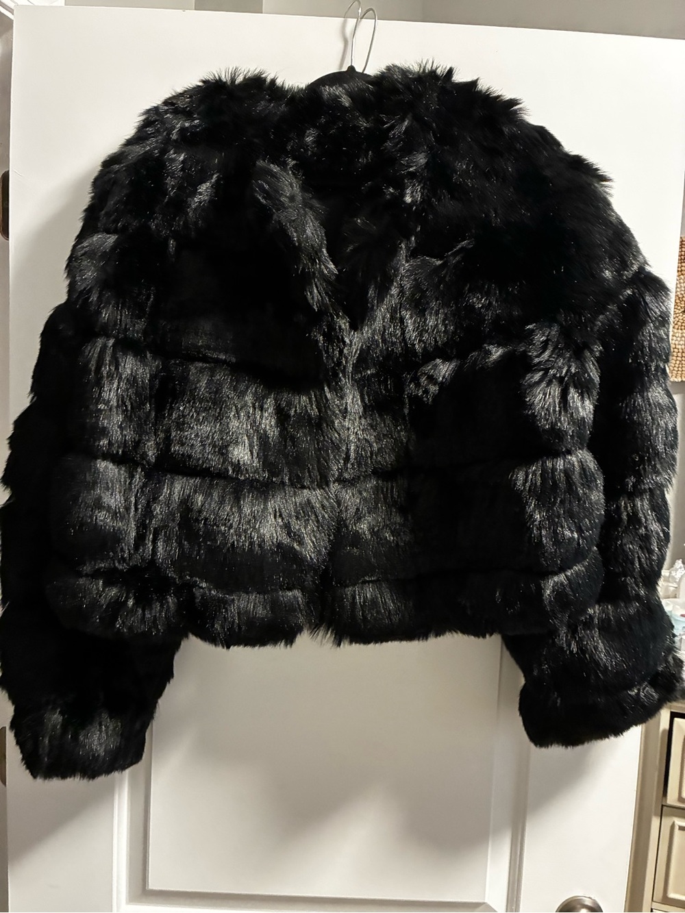 Fashion Nova Black Faux Fur Cropped Teddy Jacket